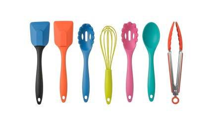 Colorful Kitchen Utensils on White Background