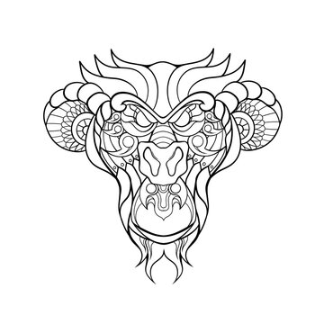 Black and white mandala monkey head animal illustration