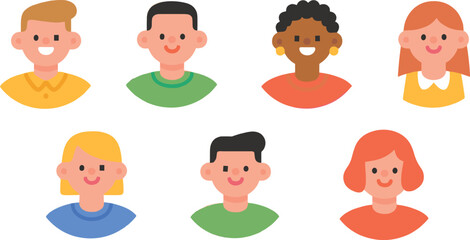 Flat Diverse Cartoon Avatars Set Vectors illustrations