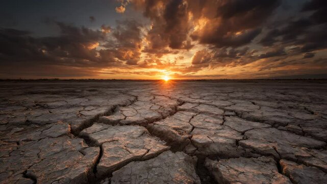 Drought Landscape With Sunset Sky