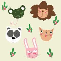 Fototapeta premium Funny and cute cartoon animals and reptiles for kids