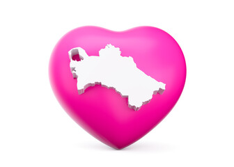 Pink Heart With White Map Of Turkmenistan Isolated On White Background 3d Illustration