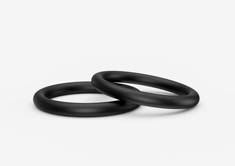 Naklejka premium Two Black Shiny Circular Rubber O rings Crucial For Sealing Gaps In Industrial Use 3d Illustration