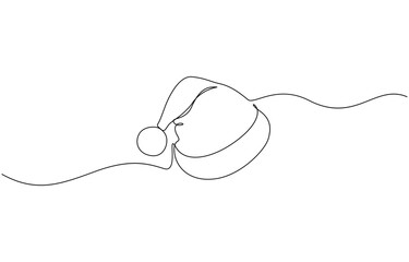 Obraz premium One continuous line drawing of christmas Santa Claus hat, Santa Claus hat continuous one line drawing, single line art element, minimalist sketch line vector illustration, Christmas.