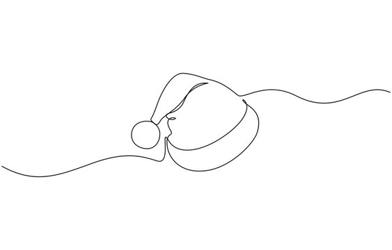 One continuous line drawing of christmas Santa Claus hat, Santa Claus hat continuous one line drawing, single line art element, minimalist sketch line vector illustration, Christmas.