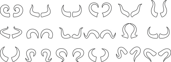 Animal horns silhouette, Horns icon, Set of animal horns silhouette, Collection of different animal horns on white background