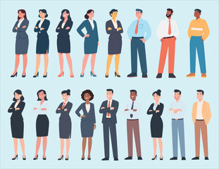 Business professionals diverse team standing confident office attire corporate people group men women leadership collaboration concept