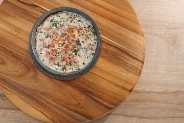 bacon and cream dish. Delicious freshly prepared meal, perfect for menus, restaurants, or food delivery concepts.