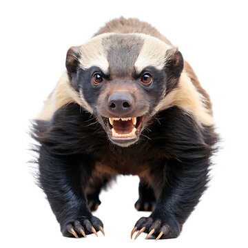 Aggressive honey badger portrait isolated on a white background png ai