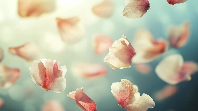 Floating flower petals in a pastel-colored background
