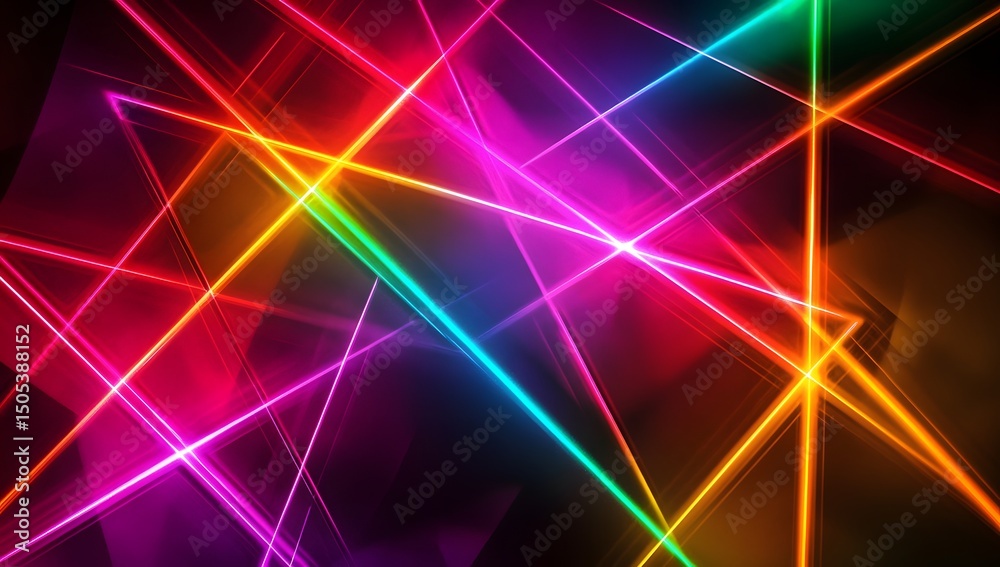 Fototapete generate an image of neon light lines forming triangles on a dark background. the colors should be v