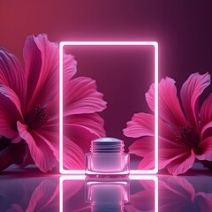 Neon Lights: Sunglasses Showcase on Violet Flower Backdrop