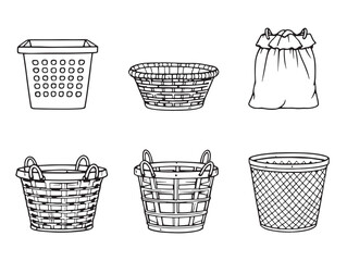 laundry basket line art tidy clothes washing element