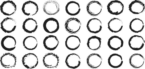 Set of black grunge ink circles. Set of paint brush stroke. Grunge banner collection,