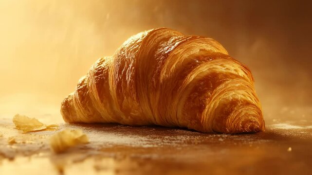 Freshly baked croissant with golden flaky layers