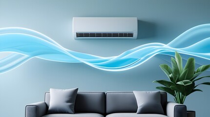 modern minimalist living room with a sleek white air conditioner 