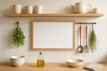 Frame on tiled kitchen wall