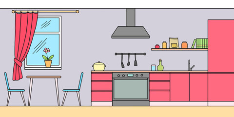 Kitchen room graphic color home interior sketch illustration vector 
