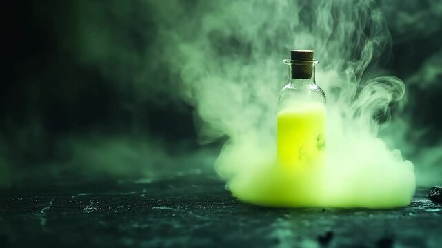 A bubbling vial filled with neon green toxic liquid