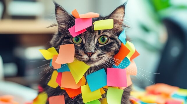 Overwhelmed cat with sticky notes (1)