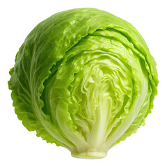 Obraz premium Fresh whole green iceberg lettuce head with crisp leaves on transparent background.