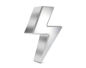 Create Dynamic 3D Metallic Silver Lightning Bolt Icon for Energy Apps and Technology Websites with Modern Sleek Design