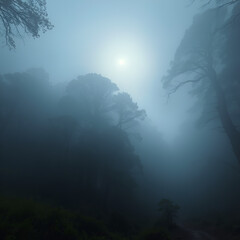 Obraz premium foggy night in a forest full of mystery