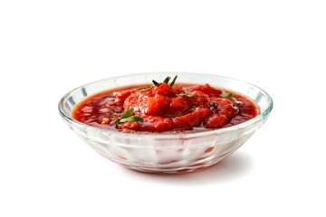 tomato sauce in glass bowl isolated on white background