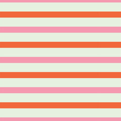 Simple Horizontal Orange and Pink Stripes seamless pattern on white background. For children nursery wallpaper, fabric and textile