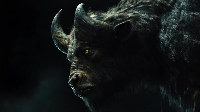 Majestic Minotaur Portrait, A Mythical Creature with Intense Eyes and Fur Details