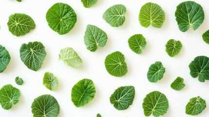 Assorted Green Leaves on White Background