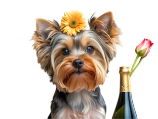 Cute Yorkshire Terrier with Flower