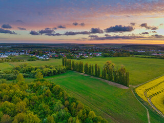 Amazing sunset over the spring fields of Rotmanka, Poland