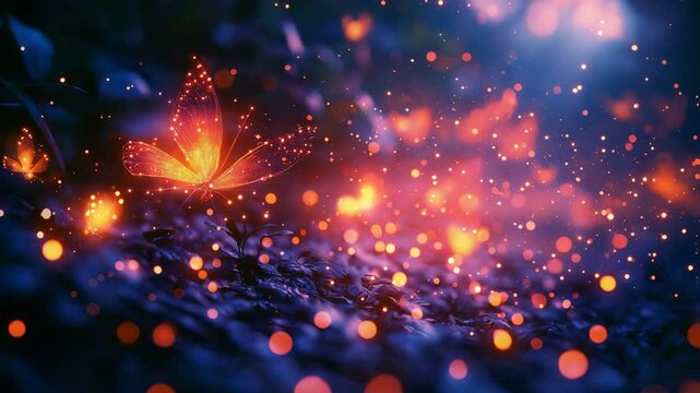Flying colorful fireflies