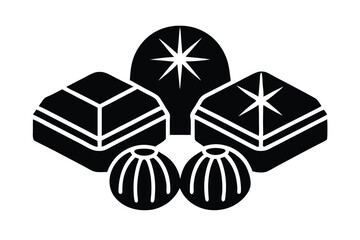 Assorted delicious sweets and candies icon