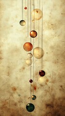 Abstract art featuring hanging bubbles in various colors, creating an elegant and vintage texture background. A captivating design for creative projects.