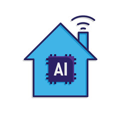 Automation icon. Smart Home Automation symbol. house with AI and signal waves. depicts technology, artificial intelligence. isometric design style