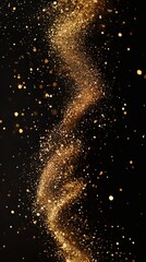 Obraz premium Golden glitter swirls on black background sparkling dust particles festive design