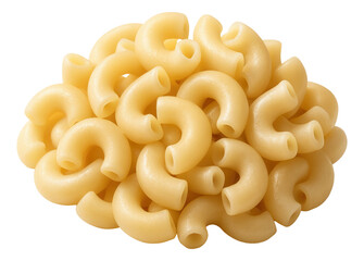 Pile of uncooked elbow macaroni pasta with a smooth, tubular shape.