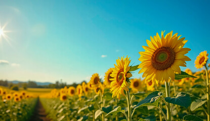 Vibrant Sunflowers Against Blue Sky