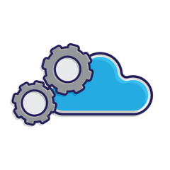 Automation icon. Automation Process symbol. gear with cloud. depicts technology, future, artificial intelligence. isometric design style