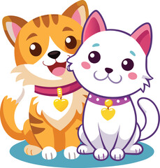 Cute Cat and Dog Hugging with Friendship Bands.