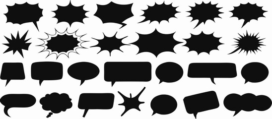 Collection of Black Speech Bubbles; Various Shapes