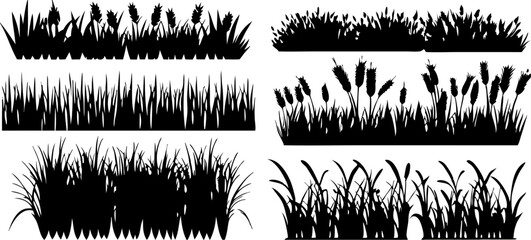 Silhouette Grass & Reeds Vector Set: Nature Border Illustrations
