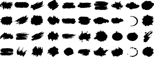 Collection of 40 Black Ink Splatter Shapes: Grunge Brush Stroke Design Elements