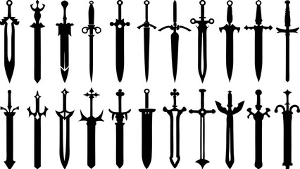 Collection of 24 Black and White Sword Silhouettes