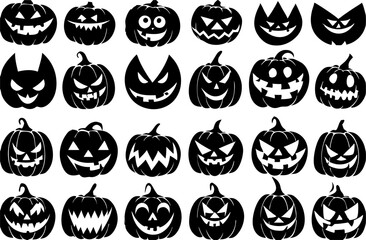 Obraz premium Halloween Jack-o'-Lantern Silhouettes: 24 Black Pumpkin Faces