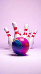 Colorful Bowling Ball Striking Pins: A Playful Minimalist Design