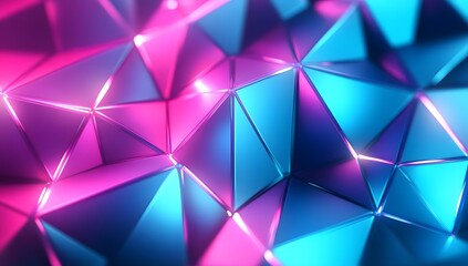 Obraz premium Vibrant neon blue and pink light triangles arranged in an endless tunnel, creating a dynamic background 