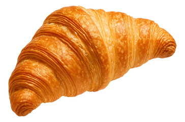 Flaky golden-brown croissant showcasing its layers and crescent shape.